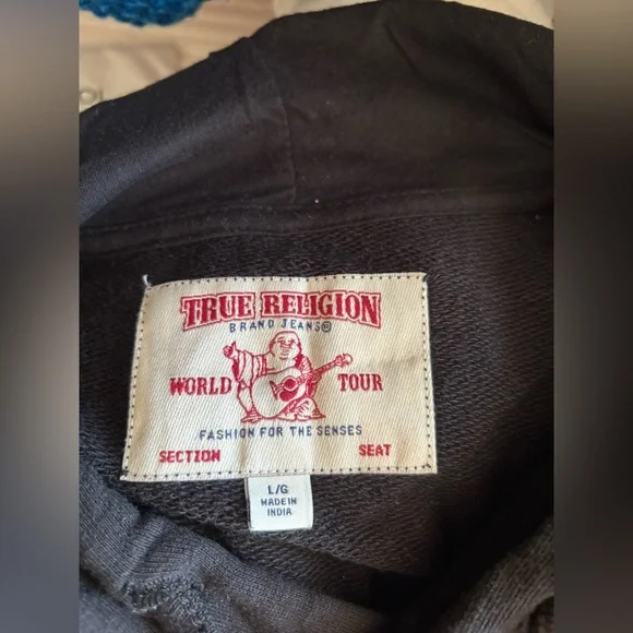 True Religion Black Hoodie Dress with Gold Sequin Horseshoe - Picture 6 of 6